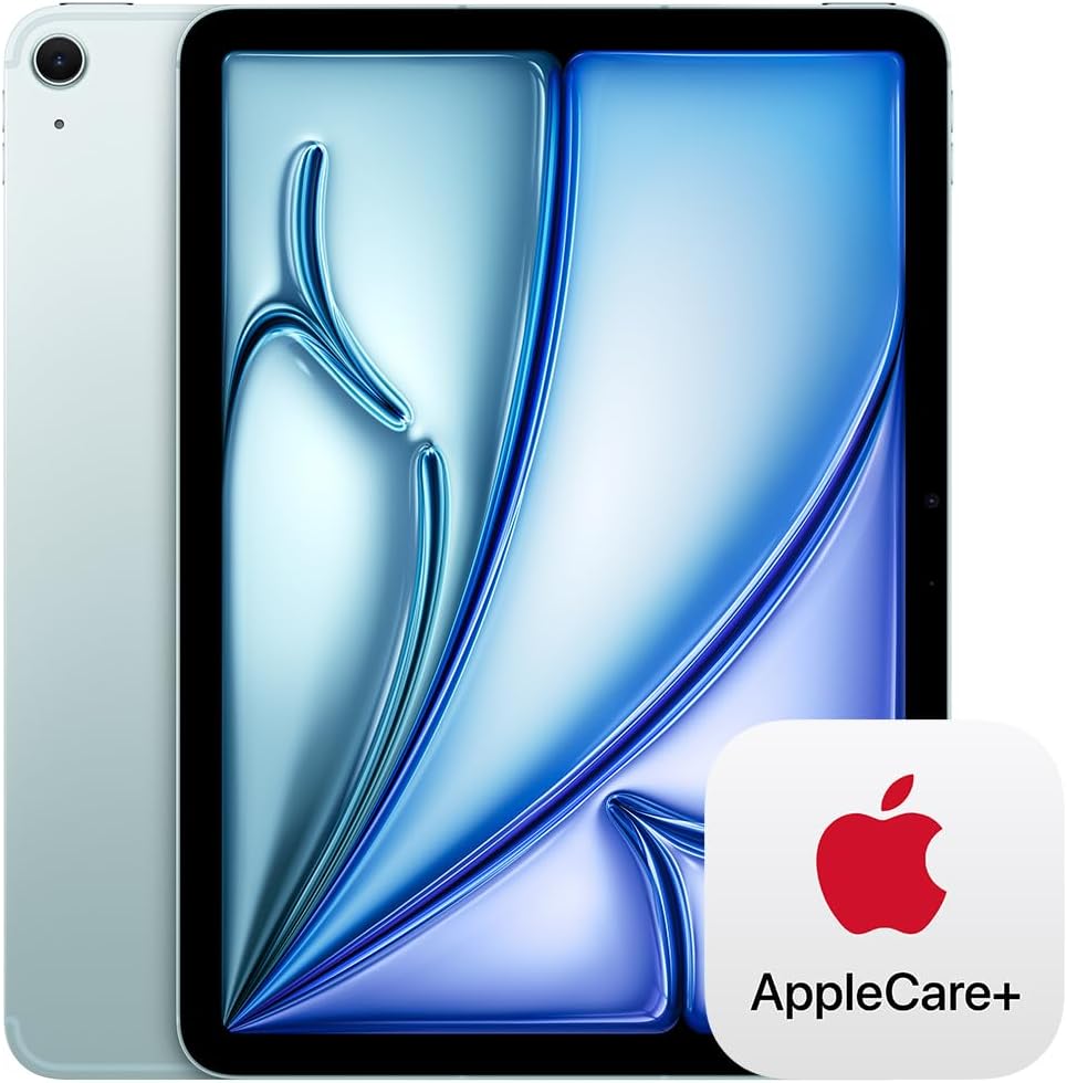 Apple iPad Air 11-inch (M2): Liquid Retina Display, 128GB, Landscape 12MP Front Camera/12MP Back Camera, Wi-Fi 6E + 5G Cellular with eSIM, Touch ID, All-Day Battery — Blue With AppleCare+ (2 Years)
